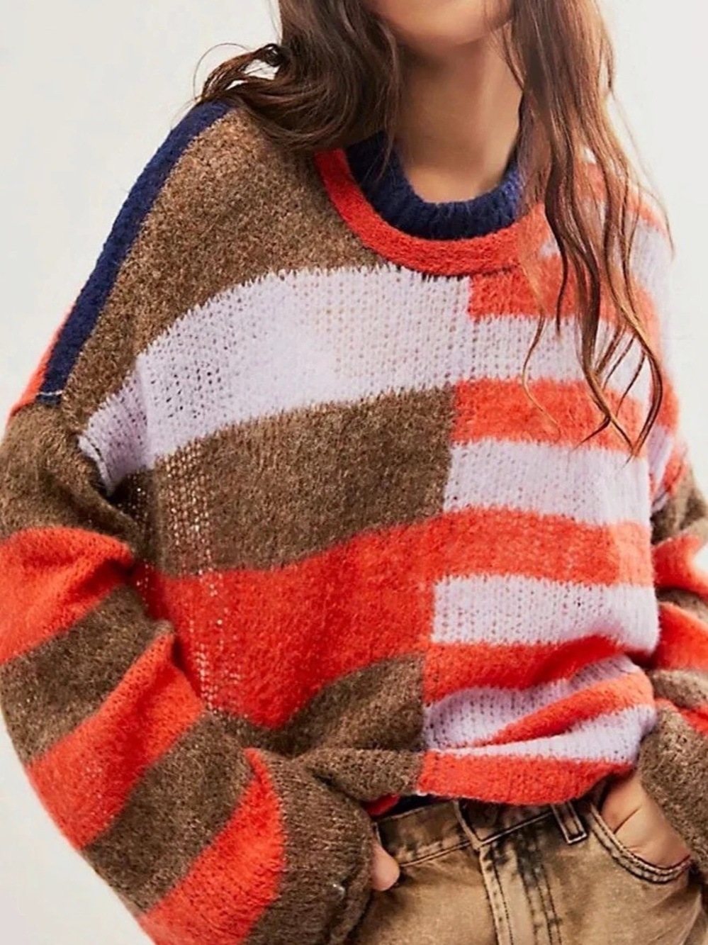 Free People Caravelli Splice Pullover Color Block Alpaca Blend Stripe Sweater